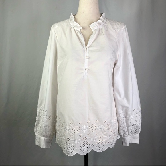 Talbots Tops - Talbots eyelet lace blouse henley white ruffle collar long sleeves SP